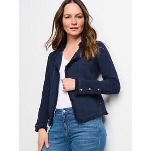 NIC + ZOE FRINGE KNIT MIX JACKET DARK INDIGO